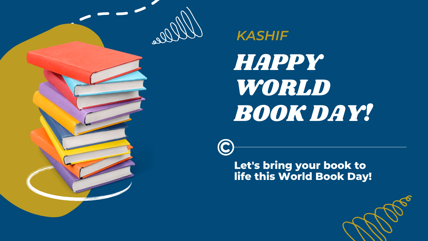 Blue and Yellow Playful Many Colorful Books Stacked Happy World Book & Copyright Day Facebook Post