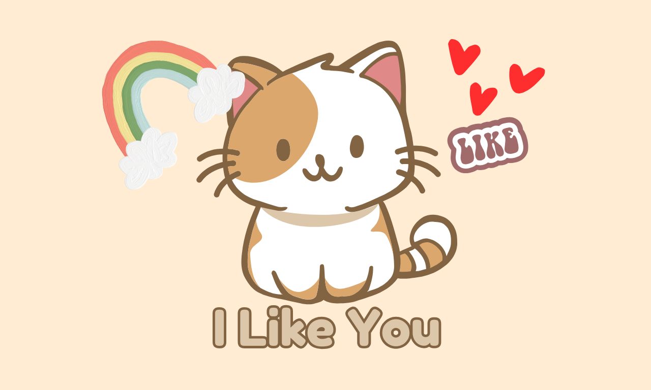 Brown and Beige Cute Cat I Like You Sticker (1280 x 768 px)