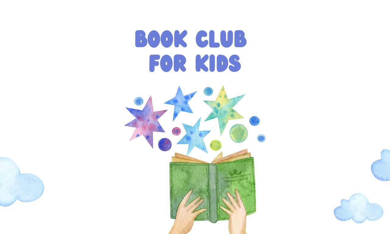 Colorful Pastel Illustrative Watercolor Children's Book Club Poster (1280 x 768 px)