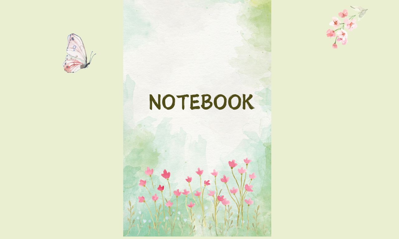 Green Pastel Watercolor Floral Notebook Book Cover (1280 x 768 px)