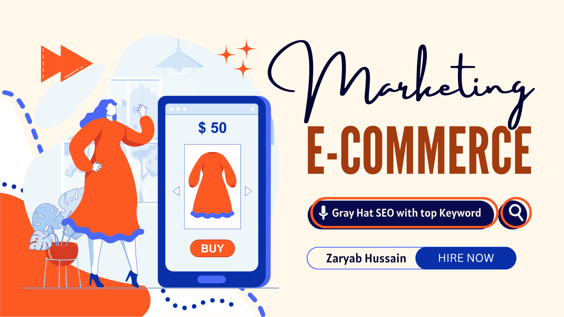 Orange and Blue Minimalist Illustrated E-Commerce Tips YouTube Thumbnail