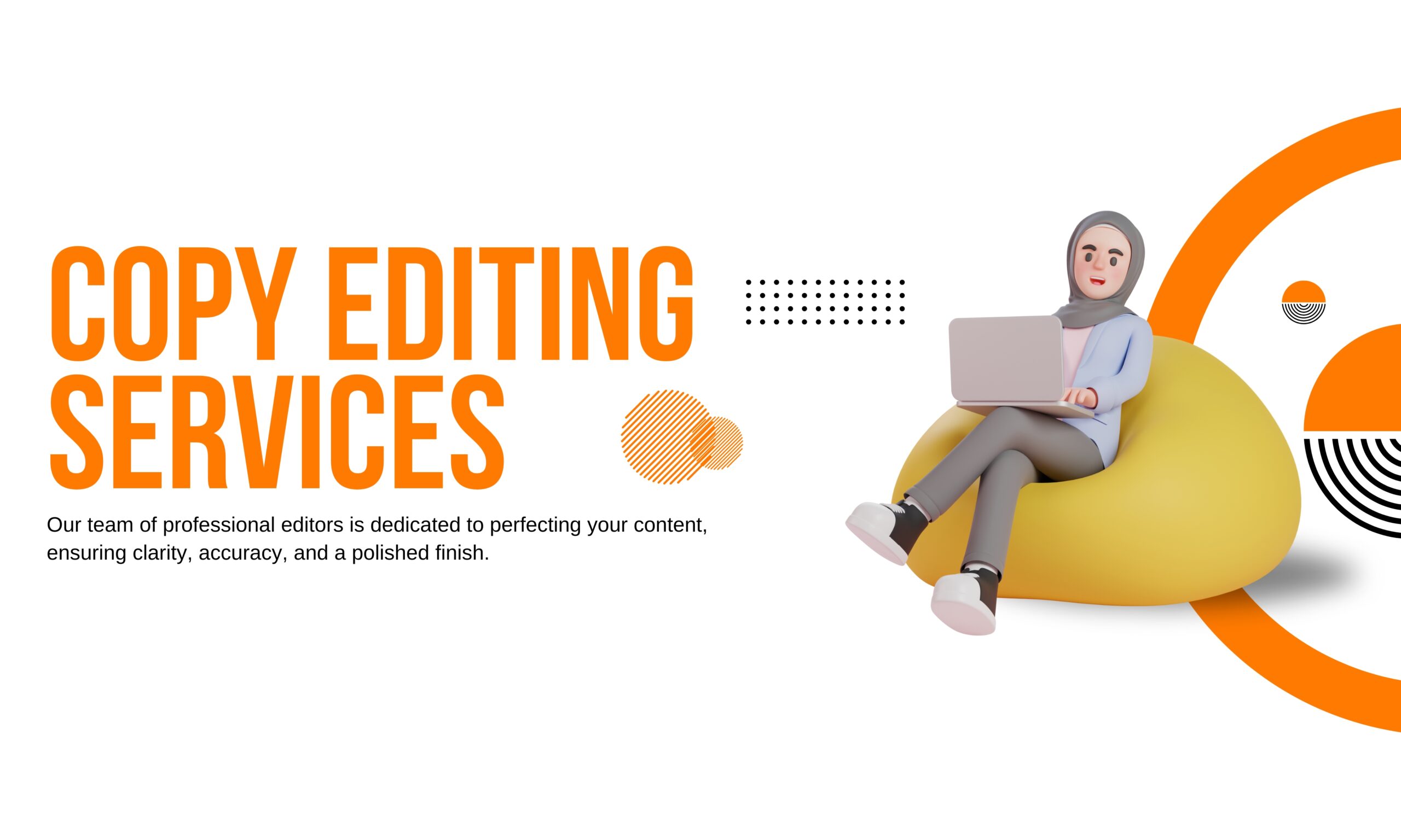Orange and White Modern Copy Editing Services Email Header (1280 x 768 px)