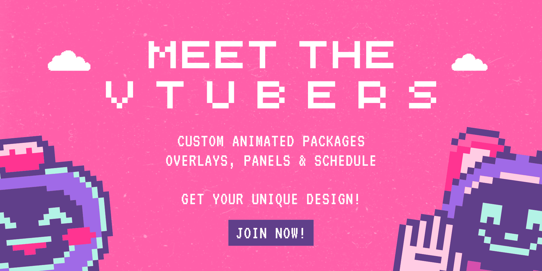 Pink White and Purple 8-Bit Meet The Streamers Banner