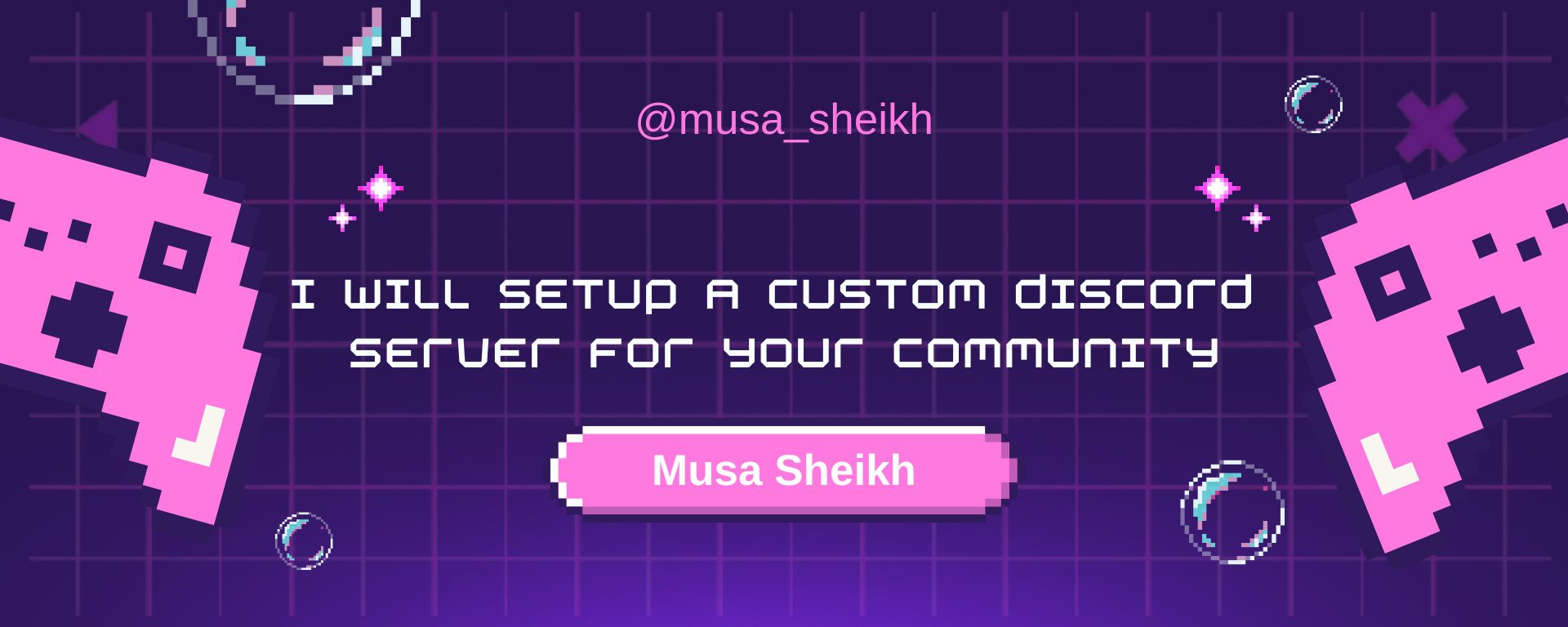 Purple And Pink Creative Pixelated Game Start Discord Profile Banner (1920 x 768 px)