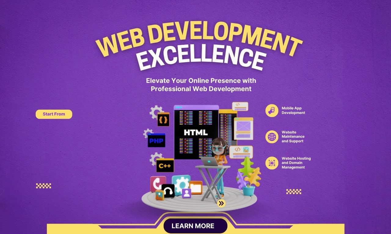 Purple And Yellow Modern Web Development Services Instagram Post (1280 x 768 px)