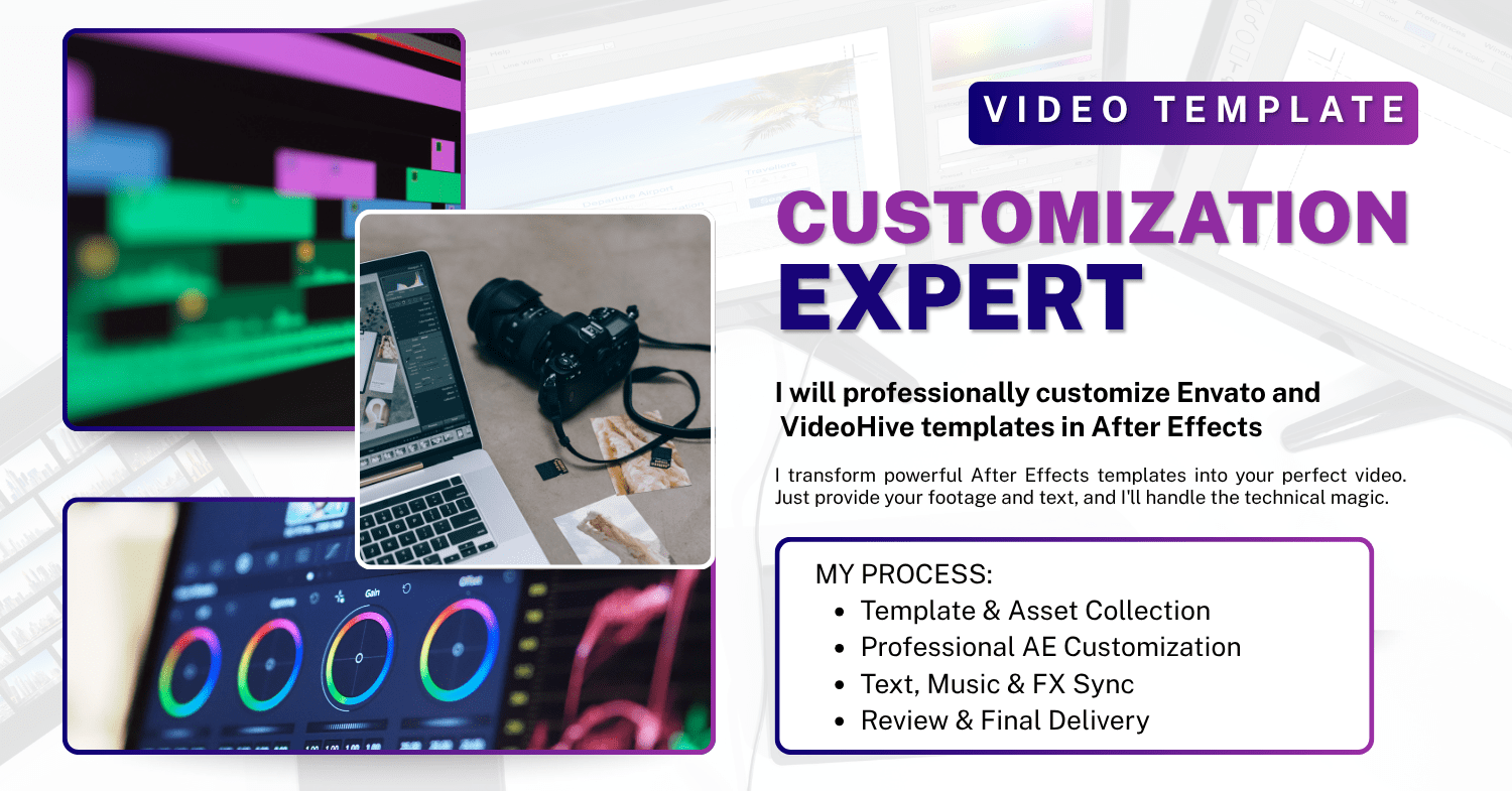 Purple Modern Video Editing Services Facebook Ad