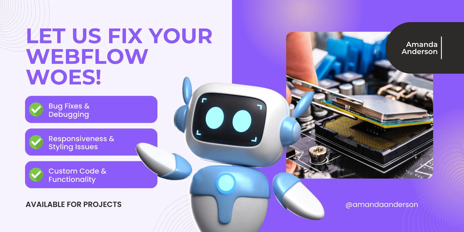 Purple White Modern Fix Your Computer Banner