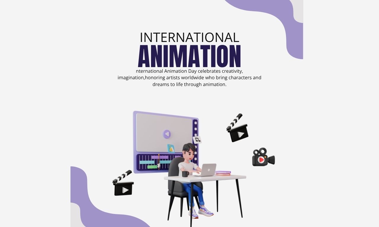 Purple White and Black 3D Animation Day Instagram Post (1280 x 768 px)