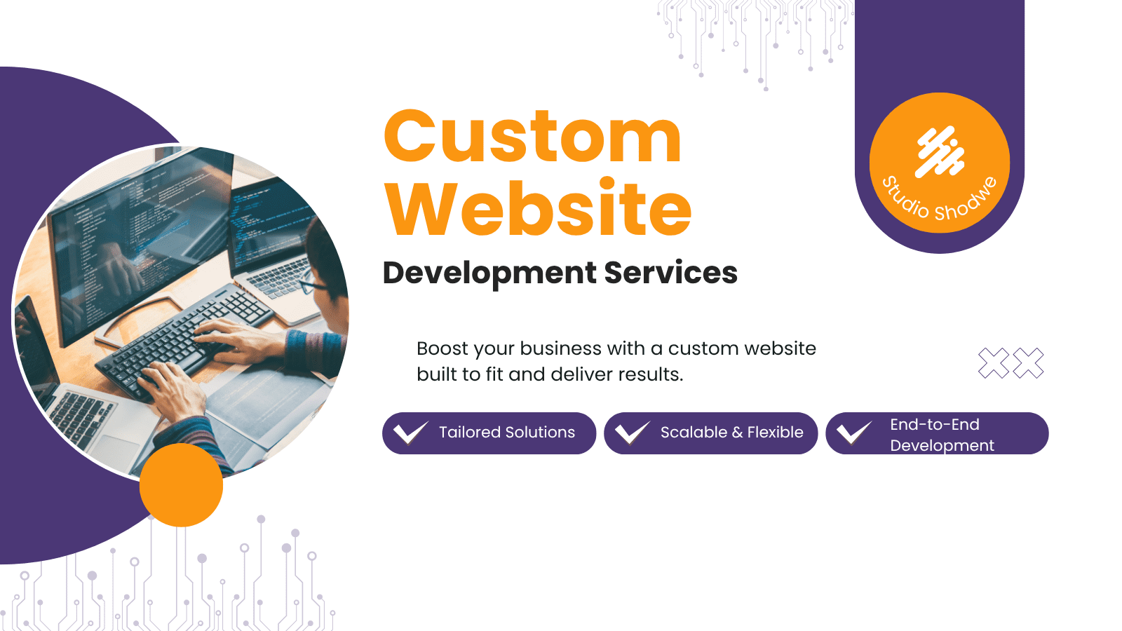Purple Yellow Modern Custom Software Development Services Twitter Post