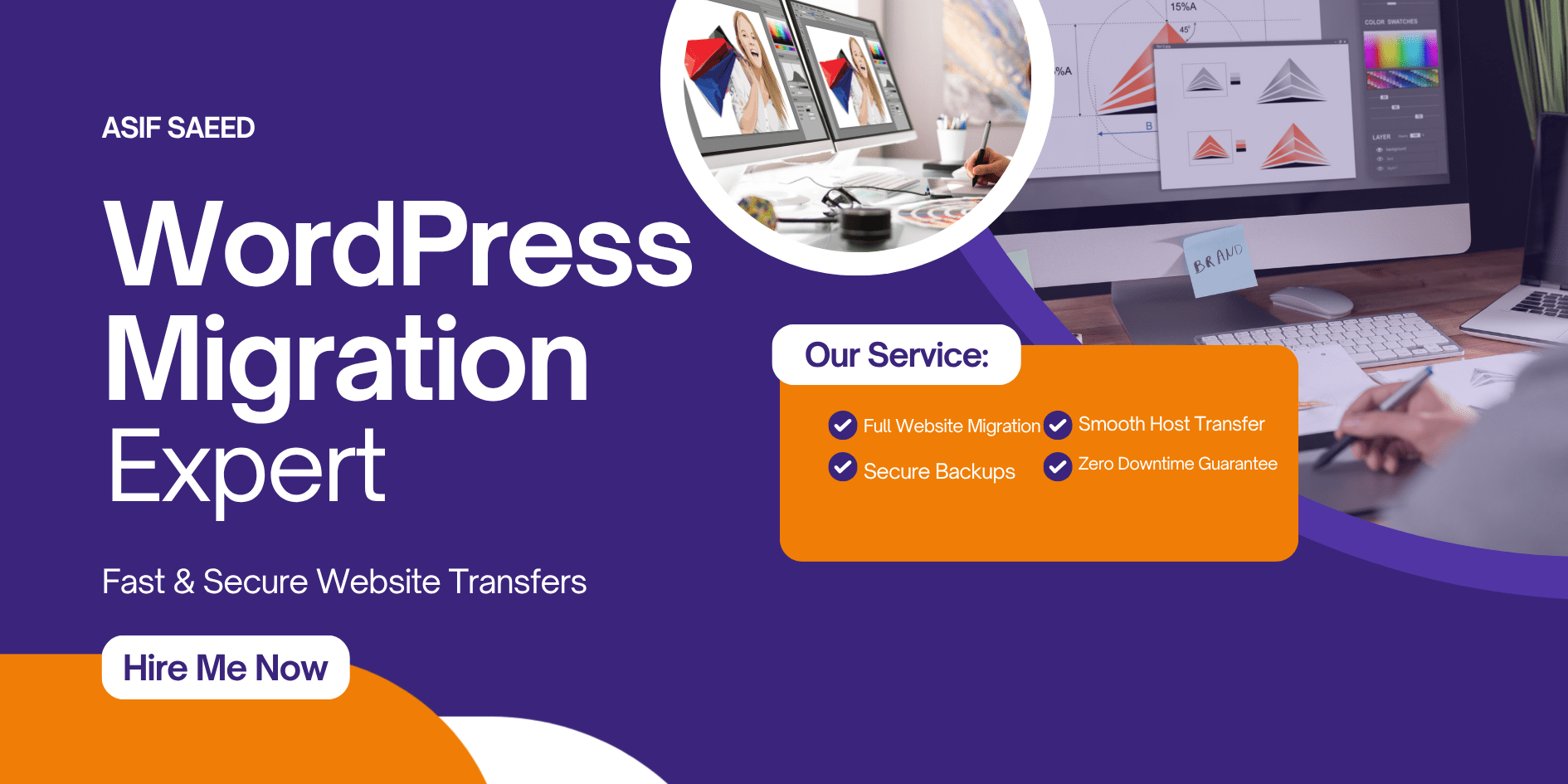 Purple and Orange Modern Graphic Designer Services Banner