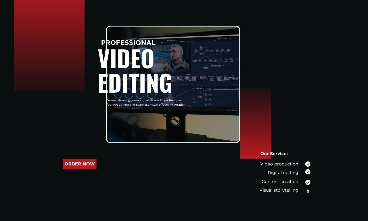 Red and Black Modern Video Editing Service Promotion Instagram Post (1280 x 768 px)