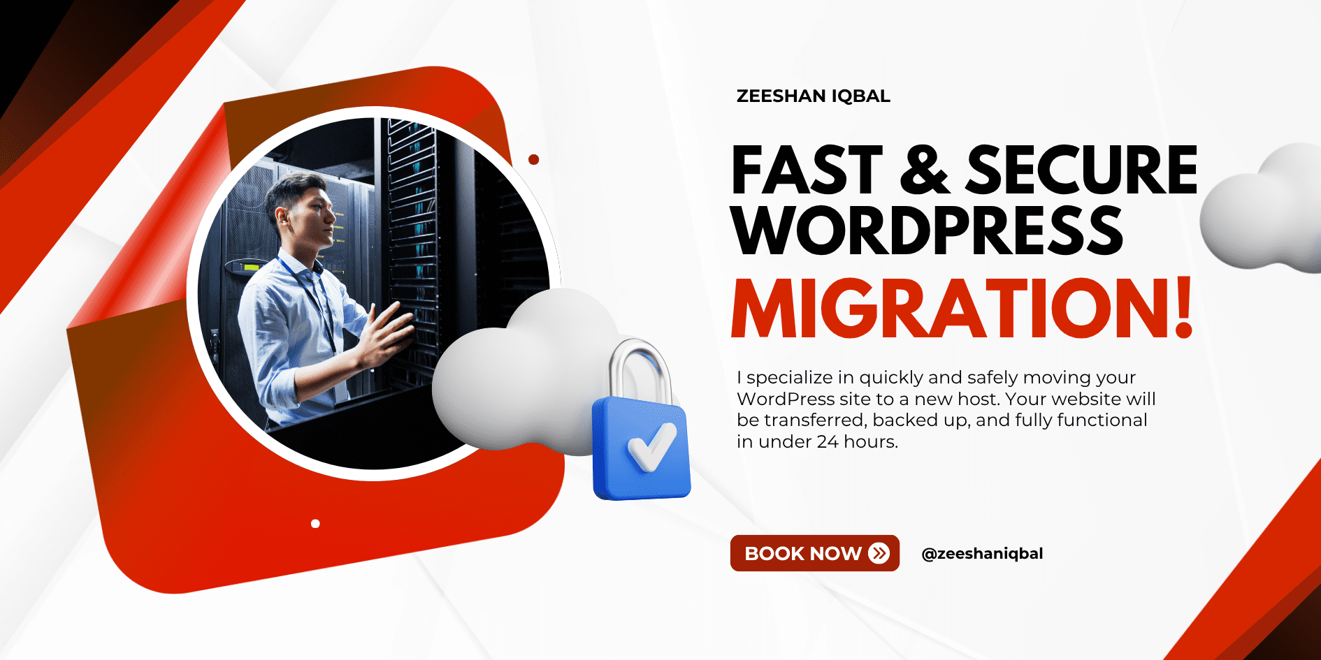 Red and White Modern Cloud Data Backup Banner