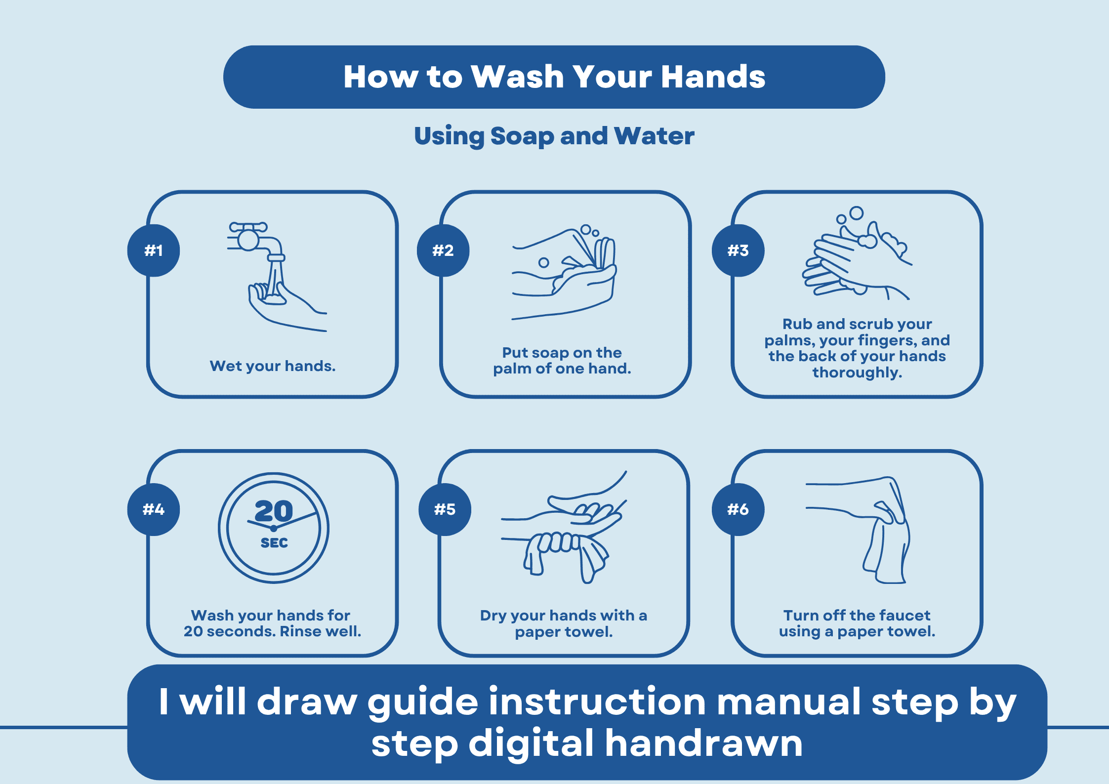 Step-by-Step Handwashing Poster in Light Blue Blue Informational Illustrative Style