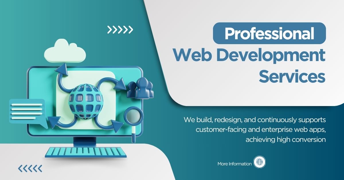 Turquoise And White Modern Web Development Service Facebook Ad