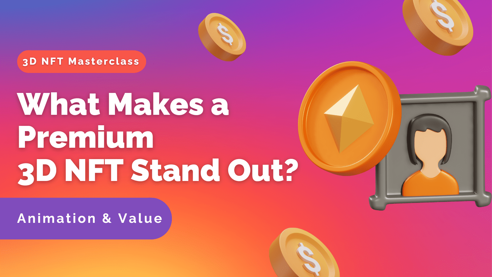 Violet and Pink Modern and 3D NFT YouTube Thumbnail