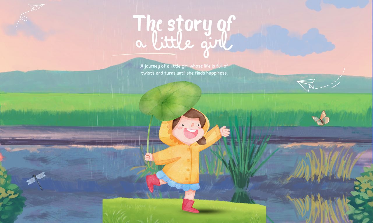 Watercolor cute Illustrative The Story of a Little Girl EBook Cover (1280 x 768 px)