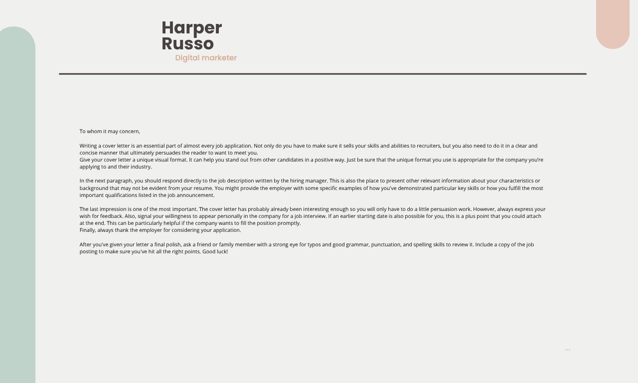 White Modern Digital Marketer Cover Letter Template (1280 x 768 px)