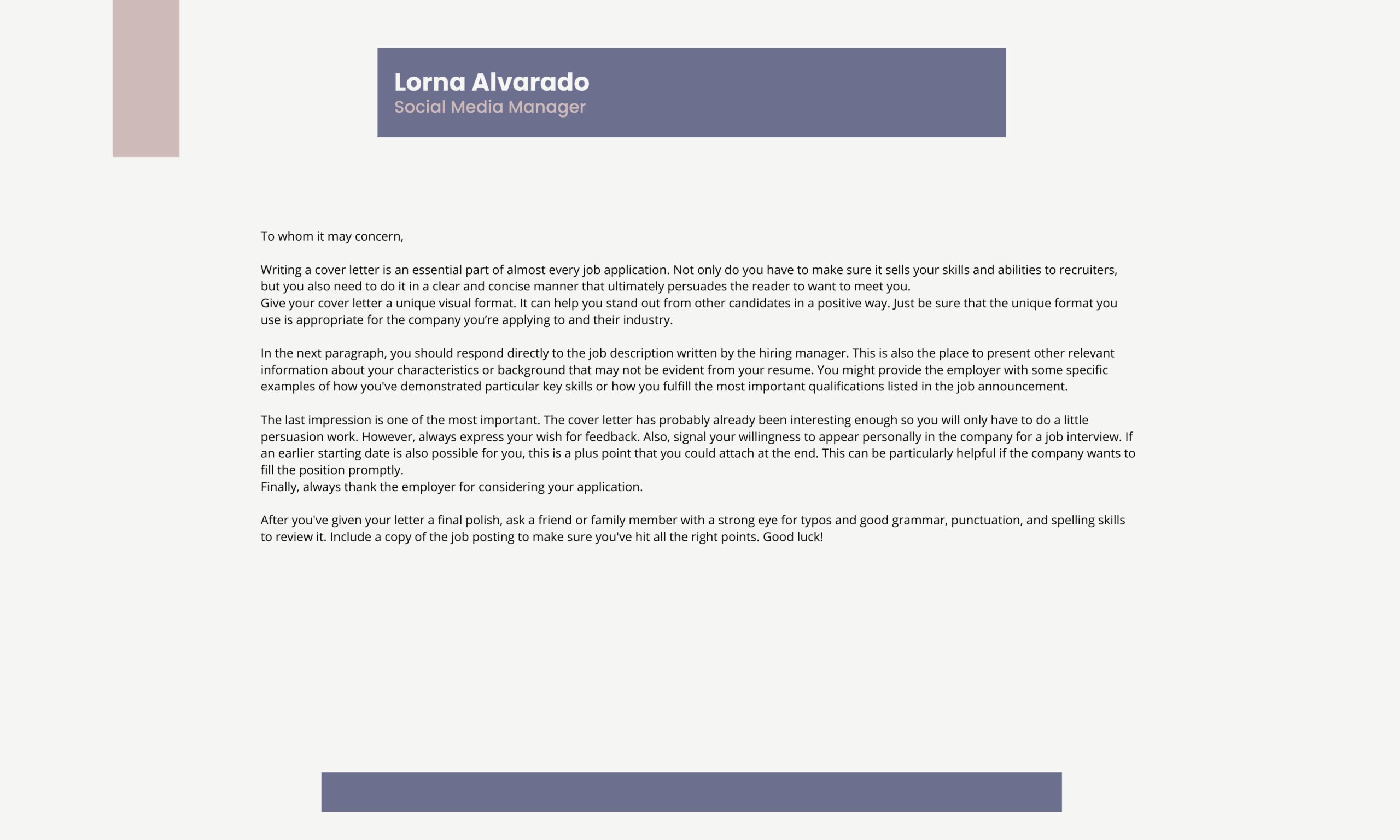 White Modern Sosial Media Manager Cover Letter Template (1280 x 768 px)