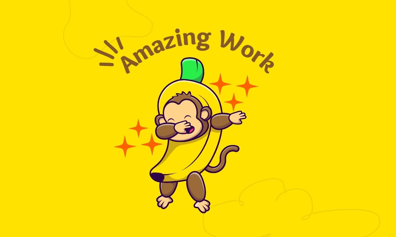 Yellow and Brown Amazing Work Monkey Square Sticker (1280 x 768 px)