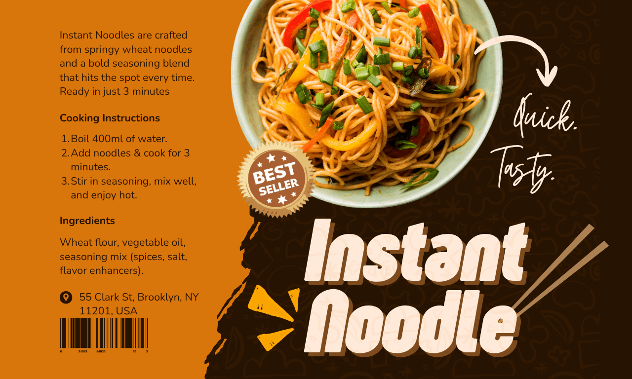 Brown Orange Modern Illustration Instant Noodle Product Label