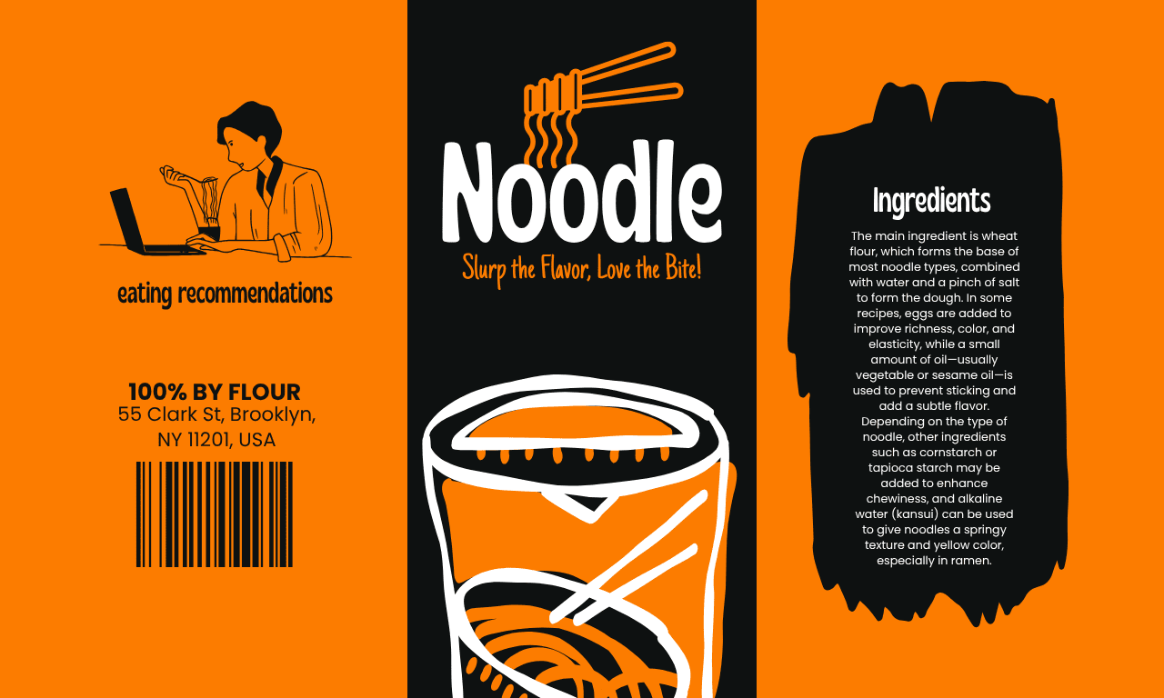Orange Black Simple Noodle Product Label